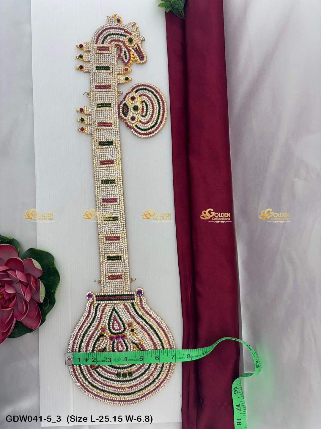 Saraswati Veena Significance Goldencollections Size: 25.15 x 6.8, Color: Multi, Style: Veena Image 3