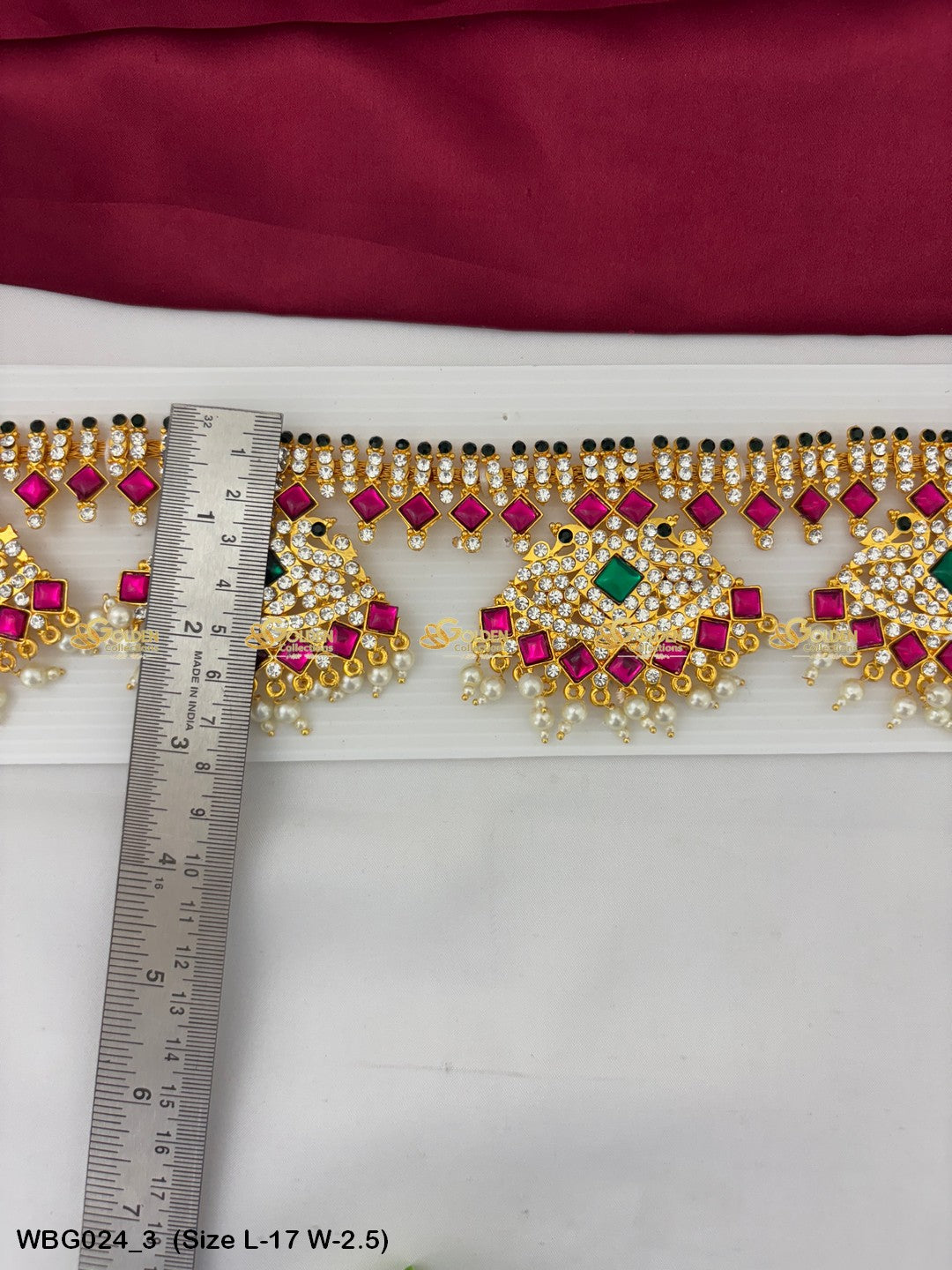 Shop Oddiyanam Online Goldencollections Size: 17 x 2.5, Color: Multi, Style: Stone Waist Belt Image 3