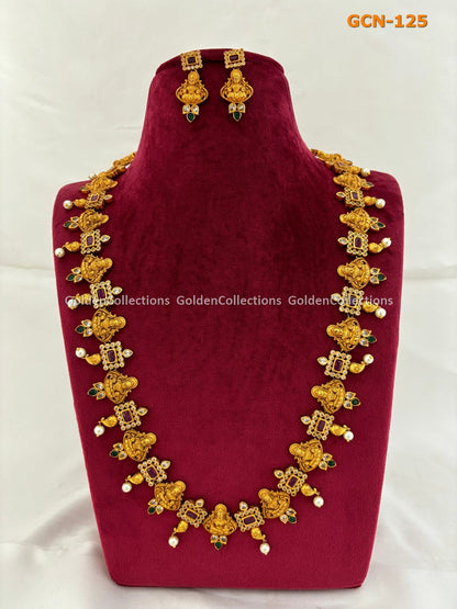 South Indian Necklace Online : Temple Style Necklace GoldenCollections 