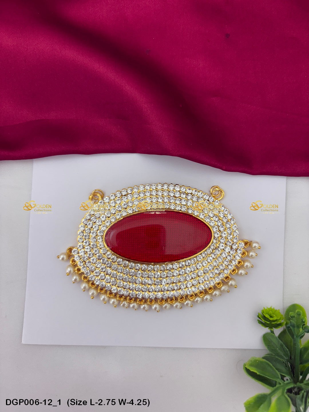 Temple Deity Jewellery Pendant Goldencollections Size: 2.75 x 4.25, Color: Red, Style: Pendant Image 1