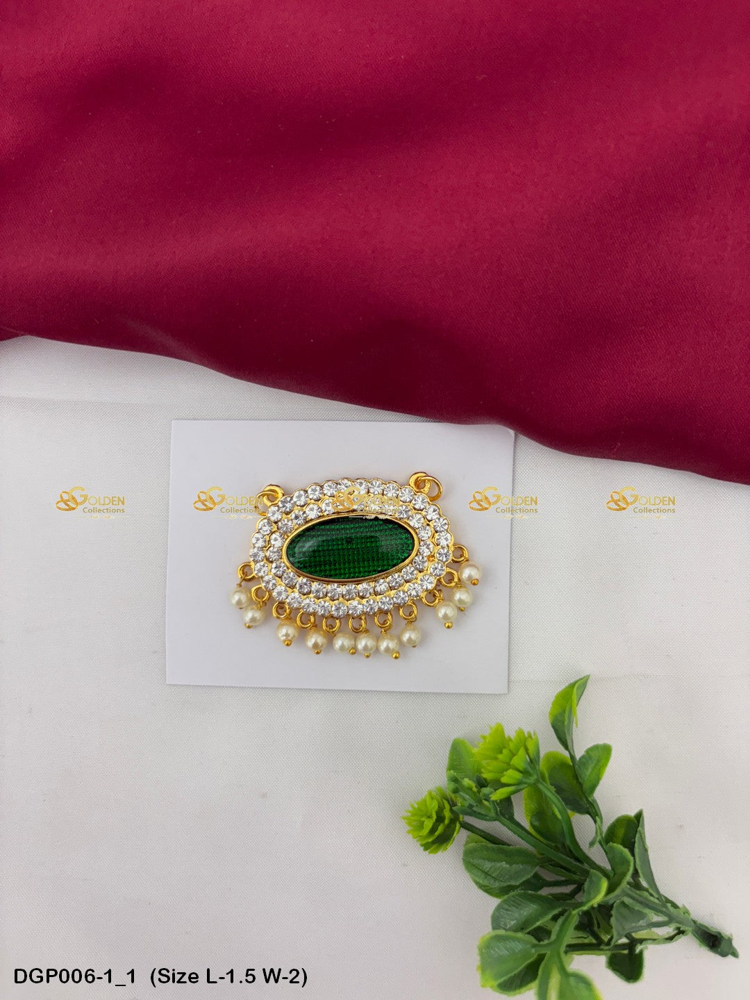 Temple Deity Jewellery Pendant Goldencollections Size: 1.5 x 2, Color: Green, Style: Pendant Image 1