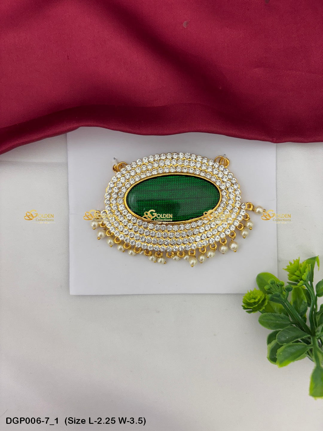 Temple Deity Jewellery Pendant Goldencollections Size: 2.25 x 3.5, Color: Green, Style: Pendant Image 1