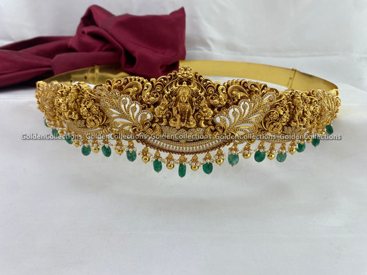 Traditional 925 Silver Nakshi Temple Waist Belt Vaddanam with intricate temple motifs, perfect for ethnic bridal wear and festive celebrations.