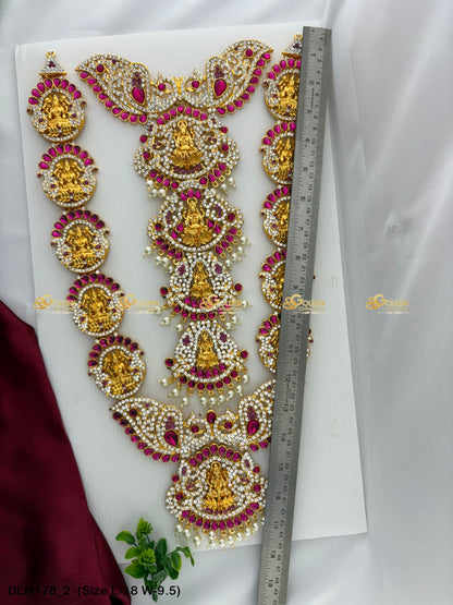 Traditional Ammavaru Long Haram Size: 18 X 9.5, Color: Pink, Style: Chest Image 2