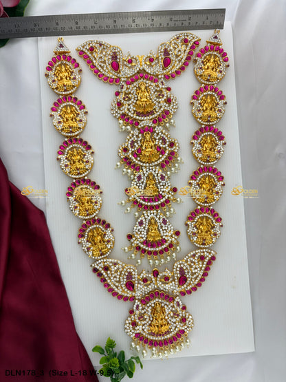 Traditional Ammavaru Long Haram Size: 18 X 9.5, Color: Pink, Style: Chest Image 3