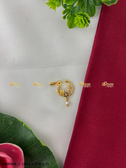 Traditional Deity Nath With Cz Stones Temple Jewelry Size: 2 x 1.5, Color: Multi, Style: Nath Nose Ring Image 1