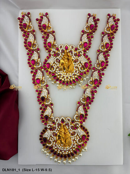 Traditional Goddess Lakshmi Necklace Size: 15 X 9.5, Color: Pink, Style: 2 Step Image 1