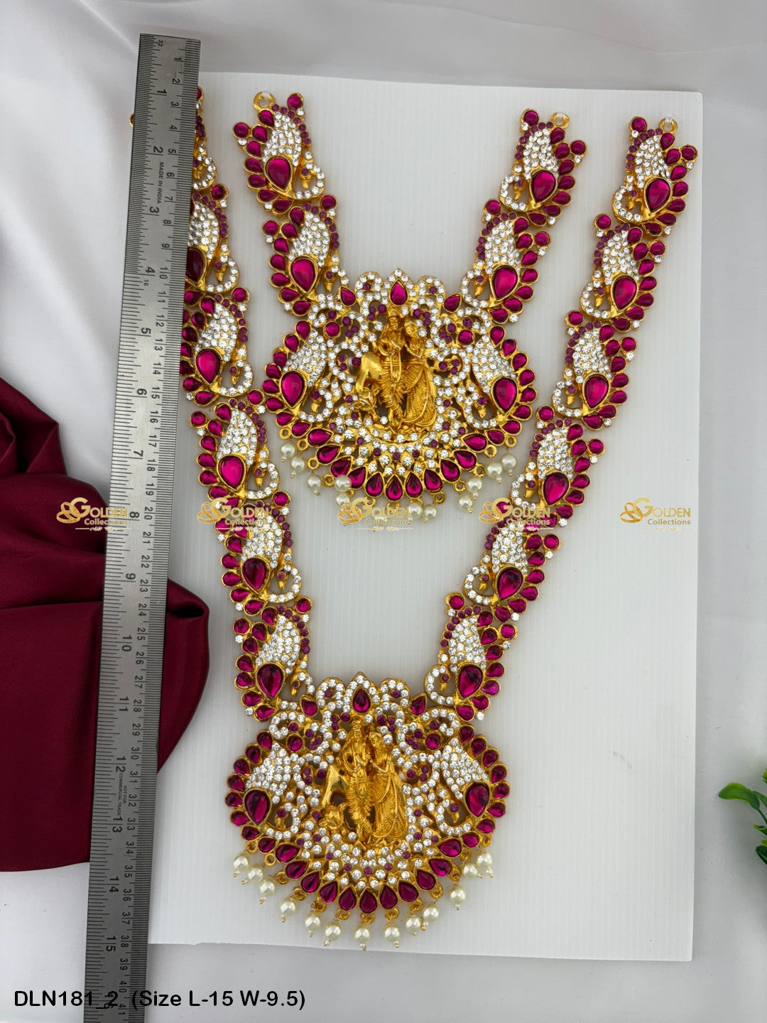 Traditional Goddess Lakshmi Necklace Size: 15 X 9.5, Color: Pink, Style: 2 Step Image 2