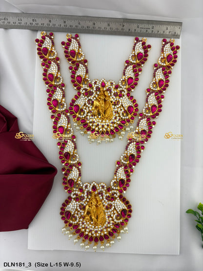 Traditional Goddess Lakshmi Necklace Size: 15 X 9.5, Color: Pink, Style: 2 Step Image 3