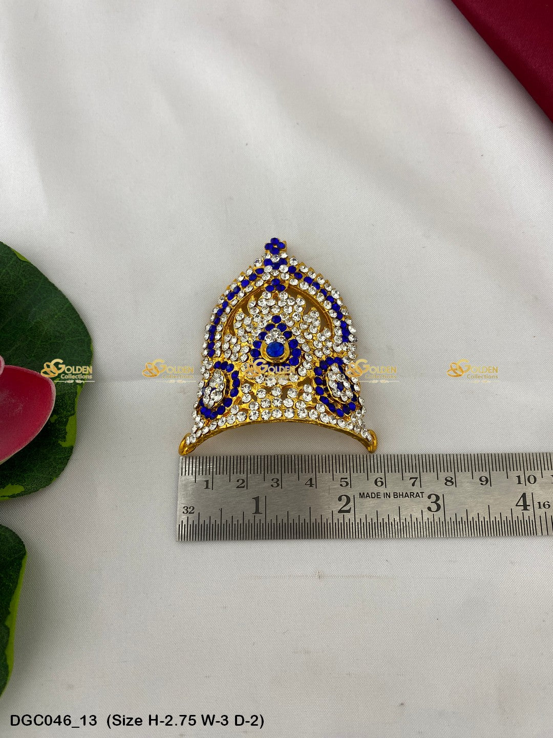 Traditional Indian Crown Mukut For Deity Goldencollections Size: 2.75 X 3.25 X 2, Color: Blue, Style: Half Round Image 13