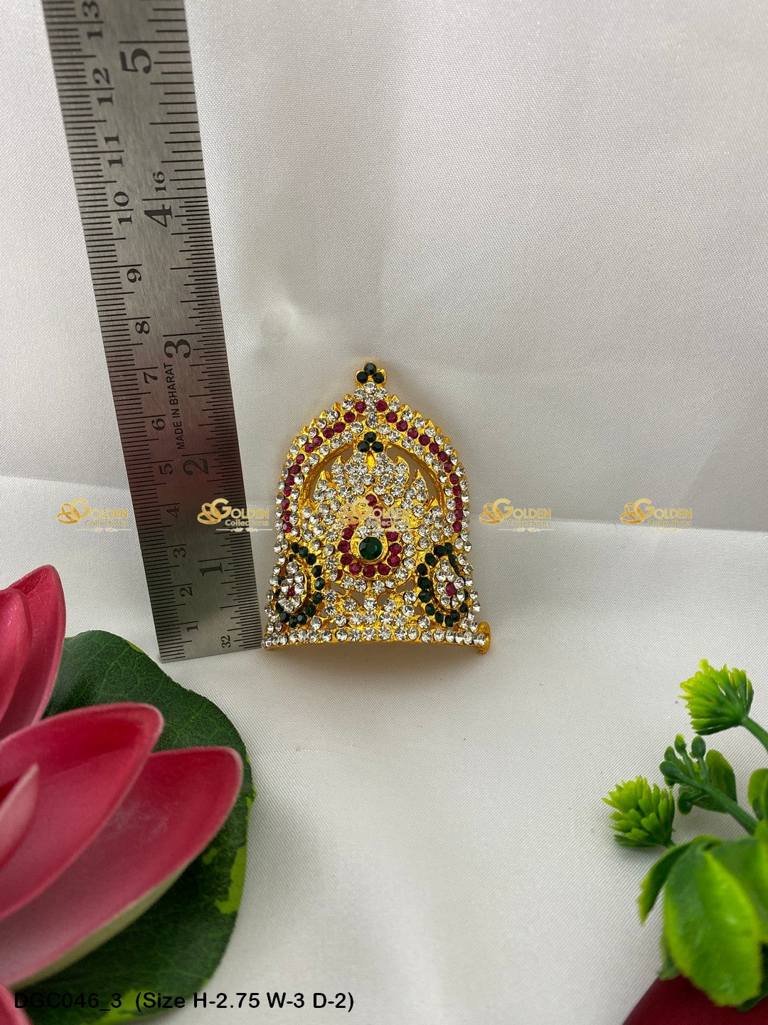 Traditional Indian Crown Mukut For Deity Goldencollections Size: 2.75 X 3.25 X 2, Color: Multi, Style: Half Round Image 3