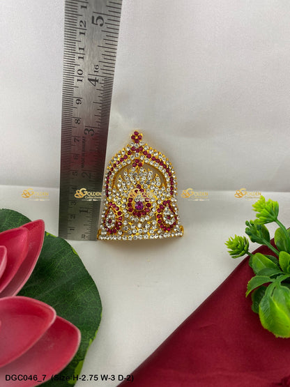 Traditional Indian Crown Mukut For Deity Goldencollections Size: 2.75 X 3.25 X 2, Color: Pink, Style: Half Round Image 7