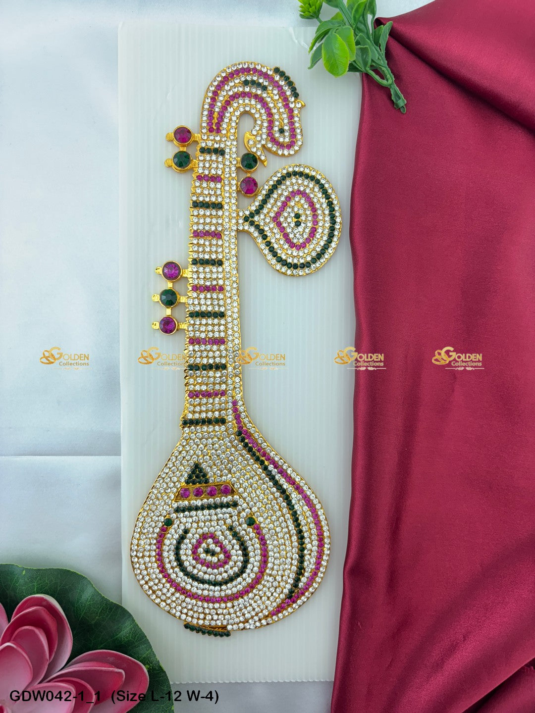 Veena As Goddess Saraswatis Instrument Goldencollections Size: 12 x 4, Color: Multi, Style: Veena Image 1