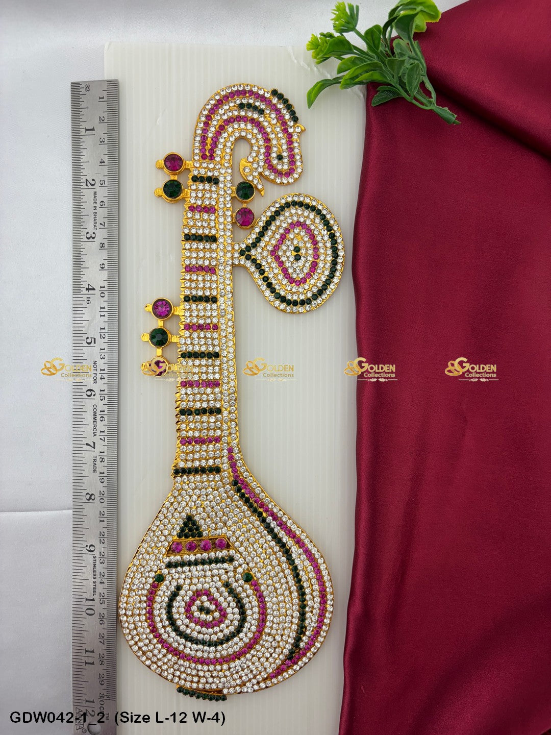 Veena As Goddess Saraswatis Instrument Goldencollections Size: 12 x 4, Color: Multi, Style: Veena Image 2