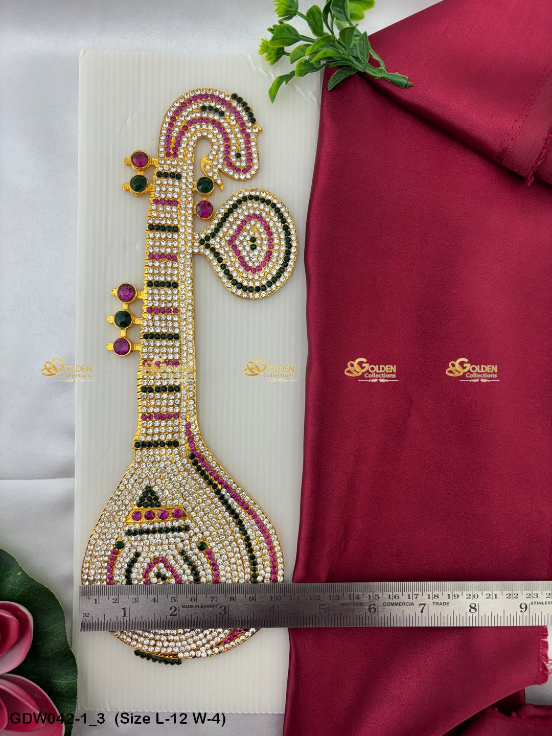 Veena As Goddess Saraswatis Instrument Goldencollections Size: 12 x 4, Color: Multi, Style: Veena Image 3