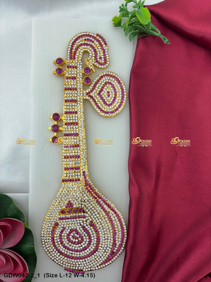 Veena As Goddess Saraswatis Instrument Goldencollections Size: 12 x 4.15, Color: Pink, Style: Veena Image 1