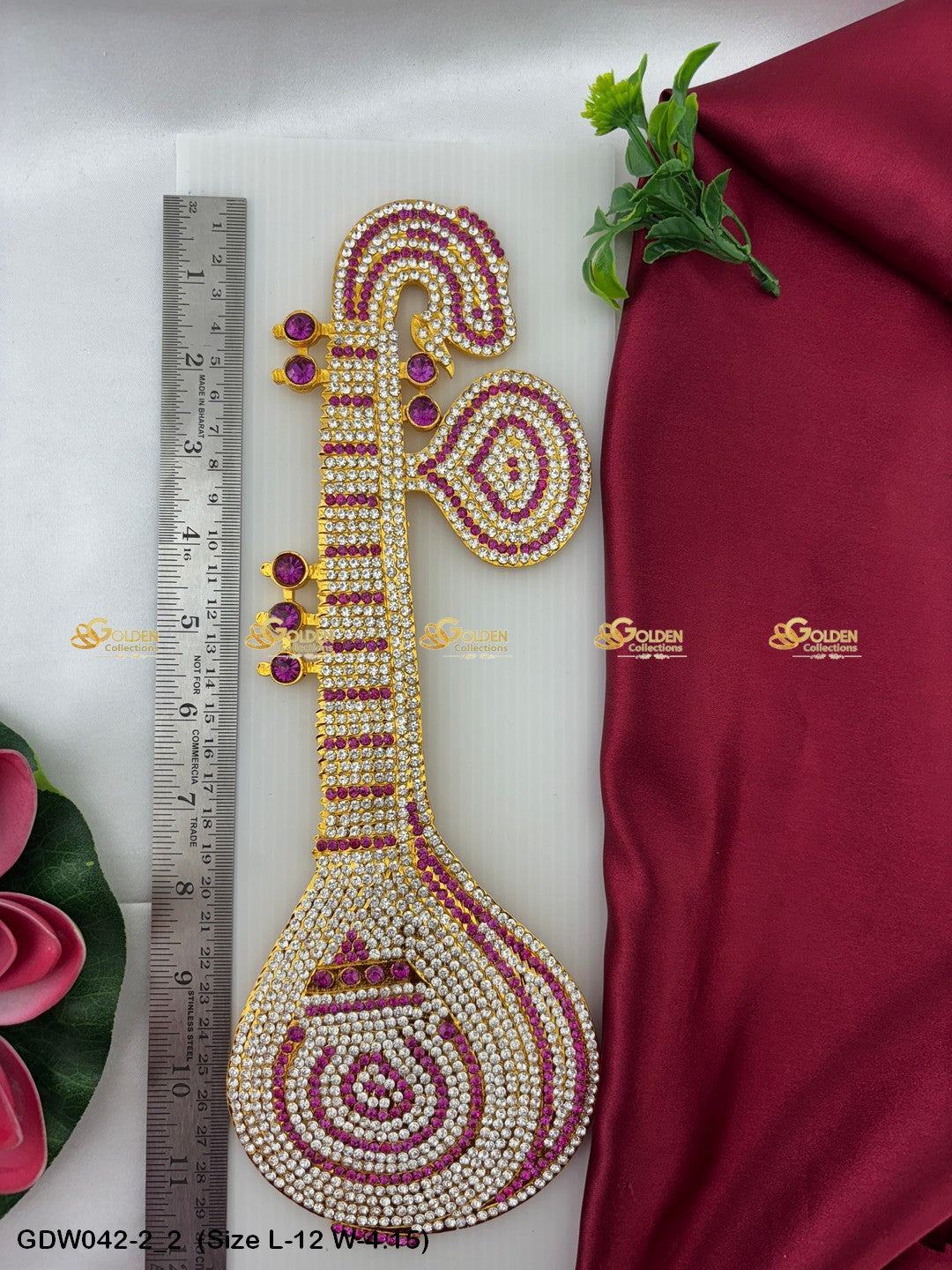 Veena As Goddess Saraswatis Instrument Goldencollections Size: 12 x 4.15, Color: Pink, Style: Veena Image 2