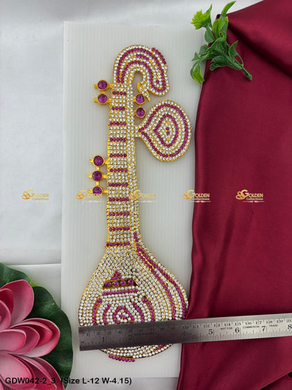 Veena As Goddess Saraswatis Instrument Goldencollections Size: 12 x 4.15, Color: Pink, Style: Veena Image 3