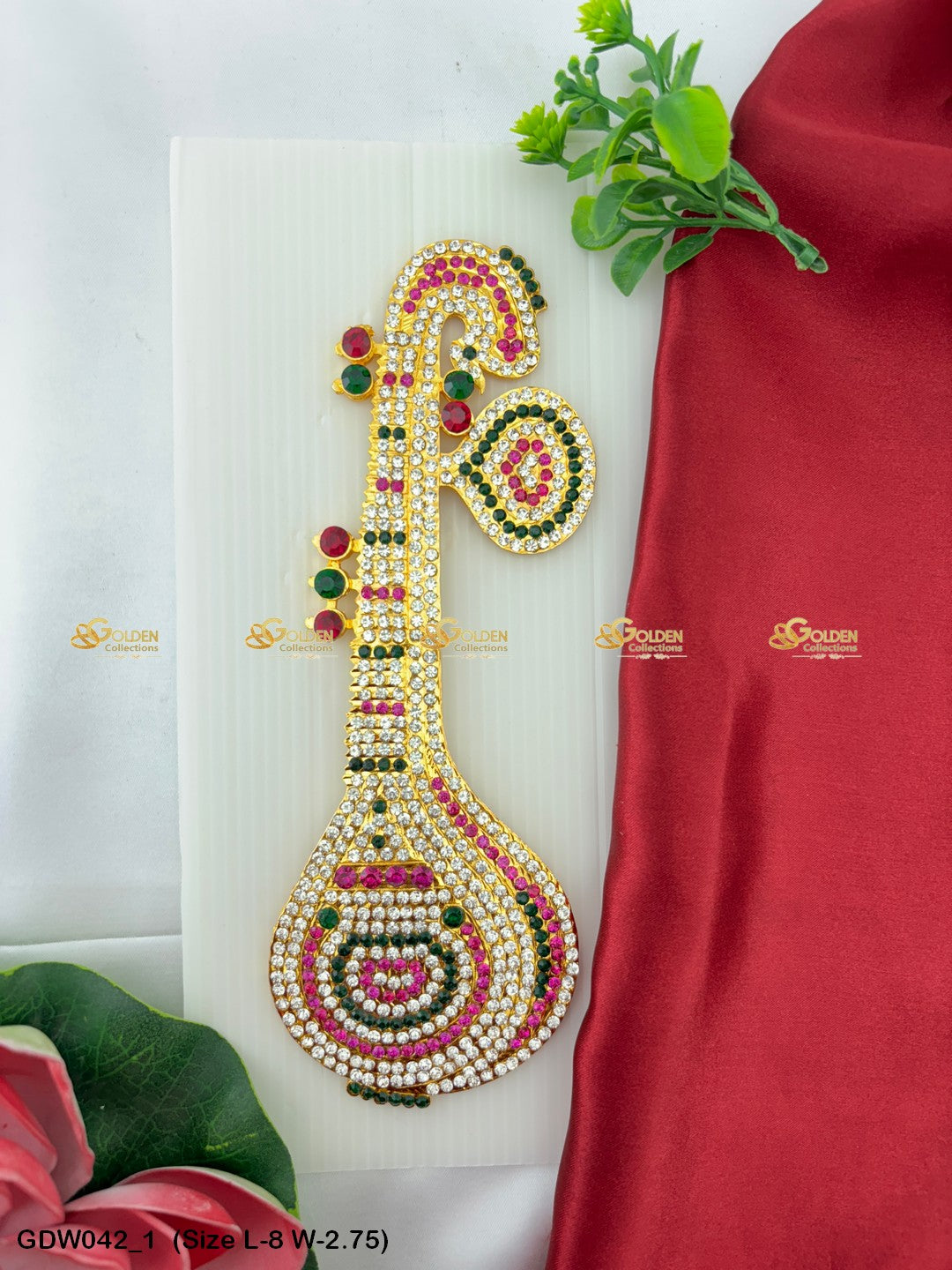 Veena As Goddess Saraswatis Instrument Goldencollections Size: 8 x 2.75, Color: Multi, Style: Veena Image 1