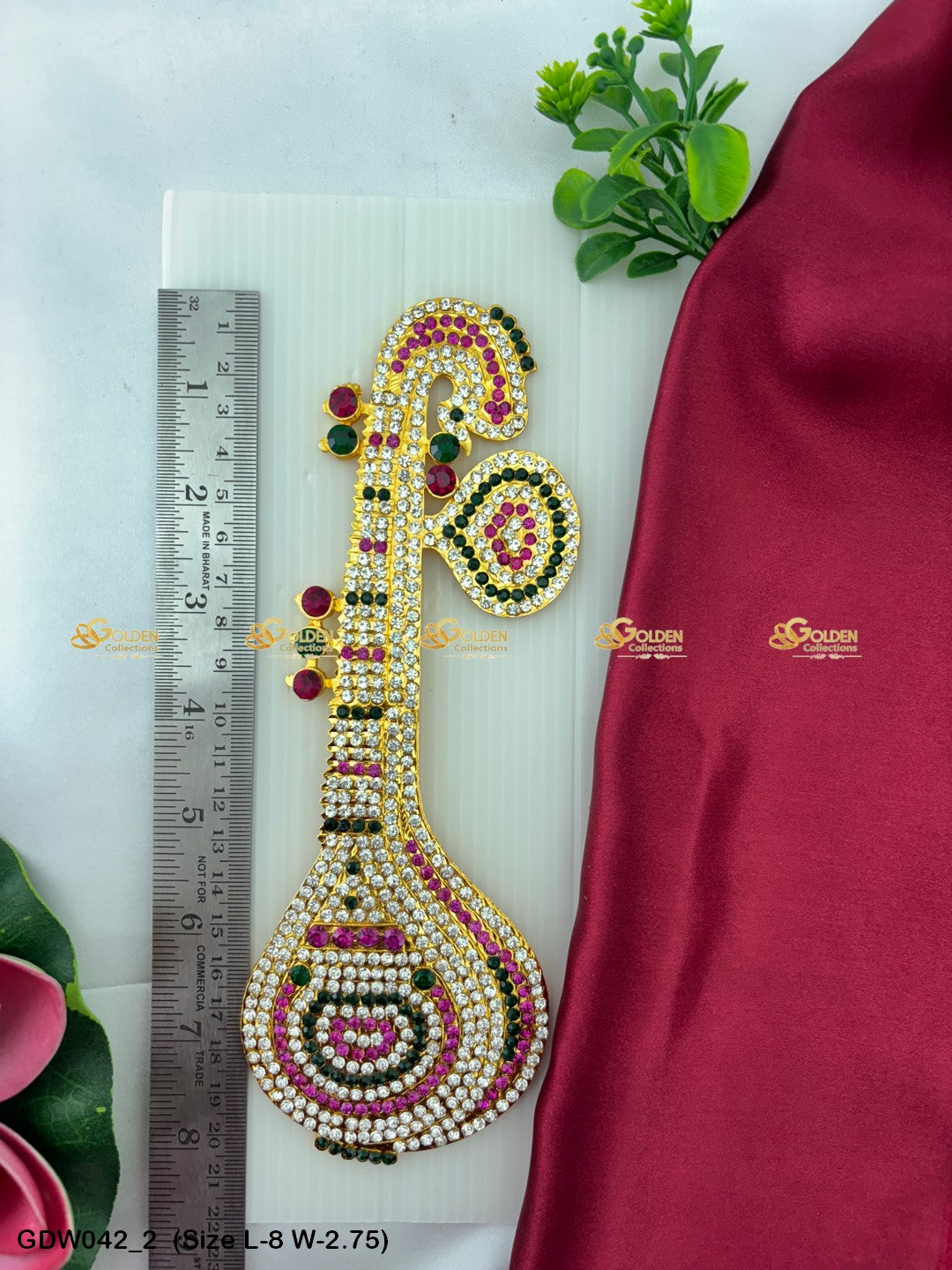 Veena As Goddess Saraswatis Instrument Goldencollections Size: 8 x 2.75, Color: Multi, Style: Veena Image 2