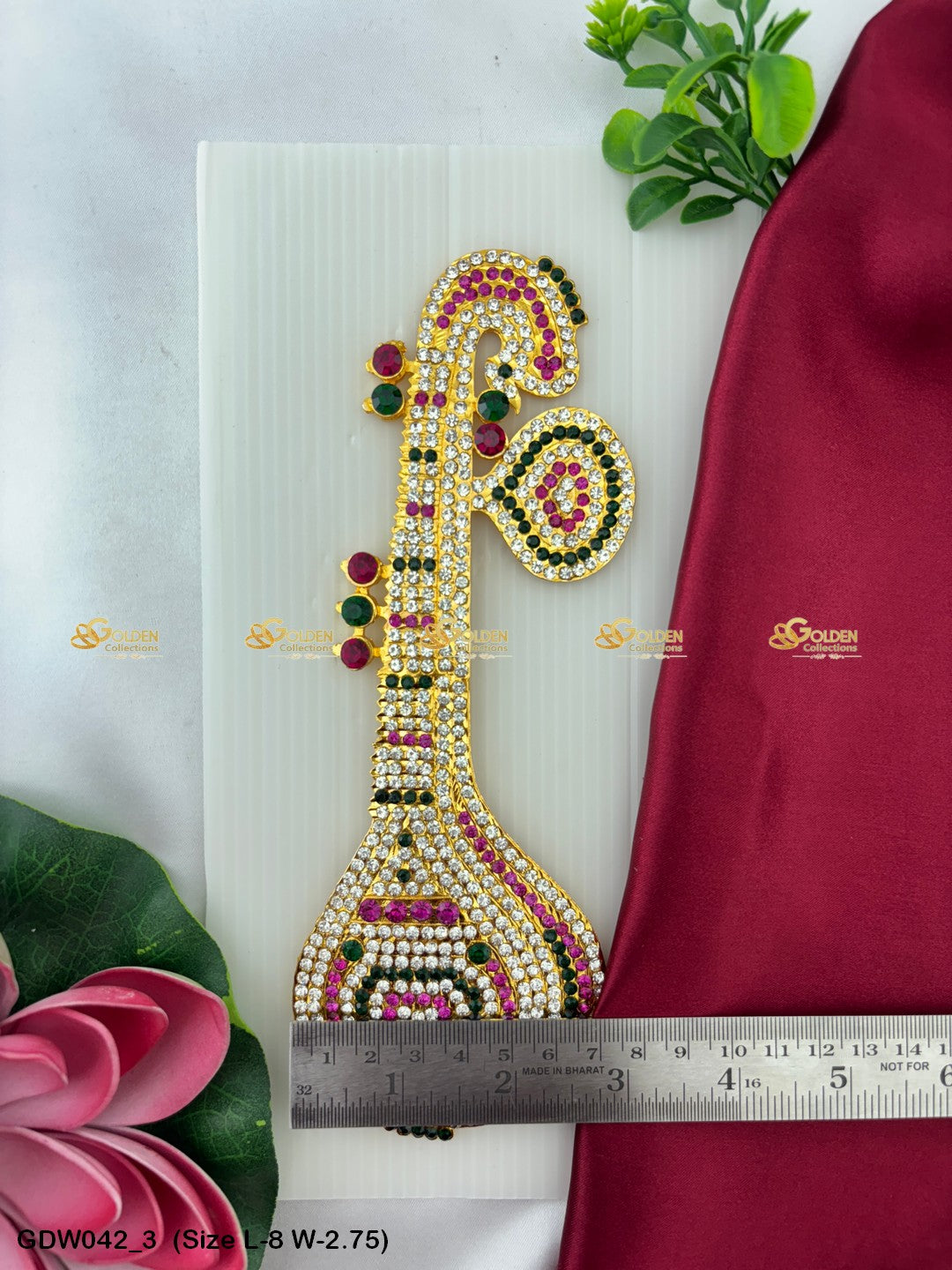 Veena As Goddess Saraswatis Instrument Goldencollections Size: 8 x 2.75, Color: Multi, Style: Veena Image 3