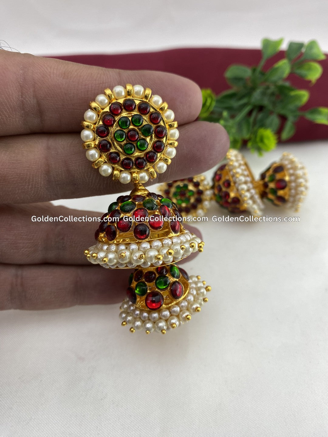 Bharatanatyam Temple Kempu Earrings - GoldenCollections BJE-023