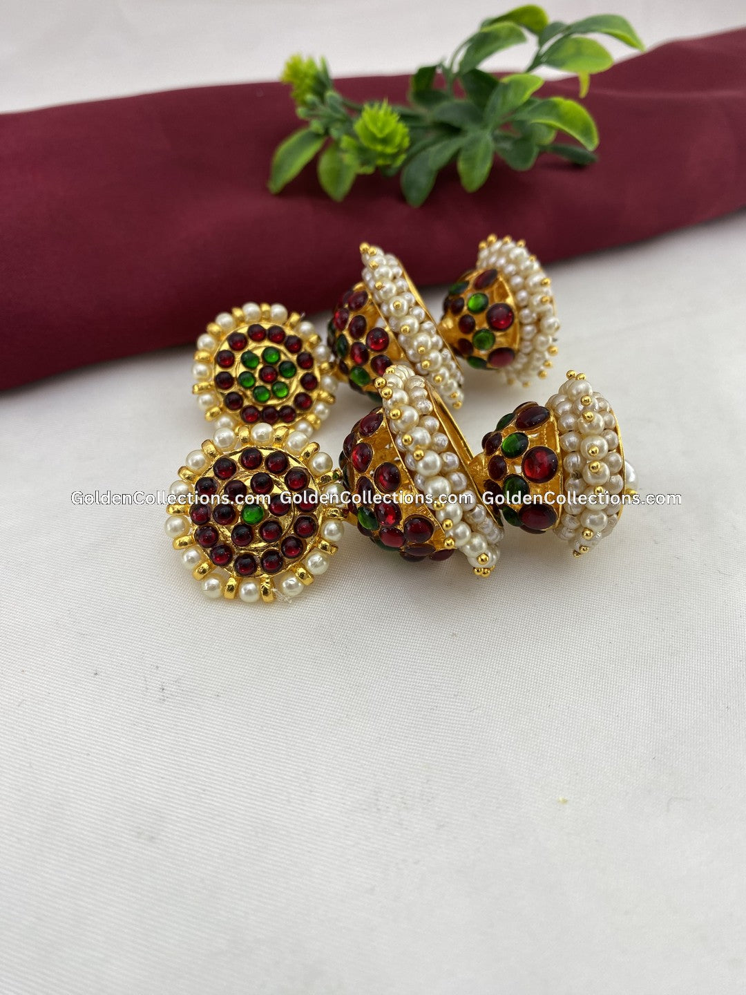 Bharatanatyam Temple Kempu Earrings - GoldenCollections BJE-023 2
