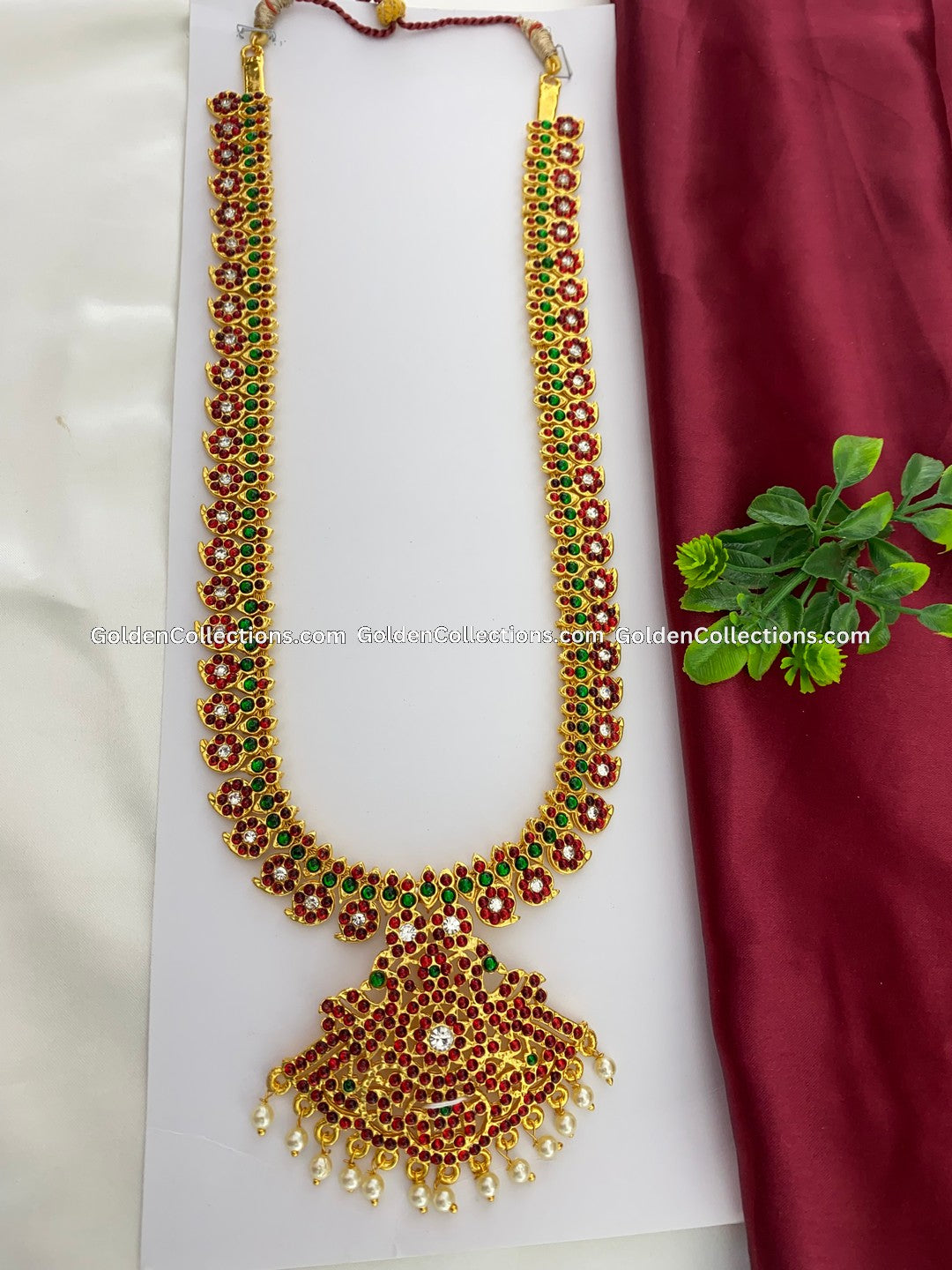 Classical Bharatanatyam Long Chain Kempu Stones Jewelry Bln 005