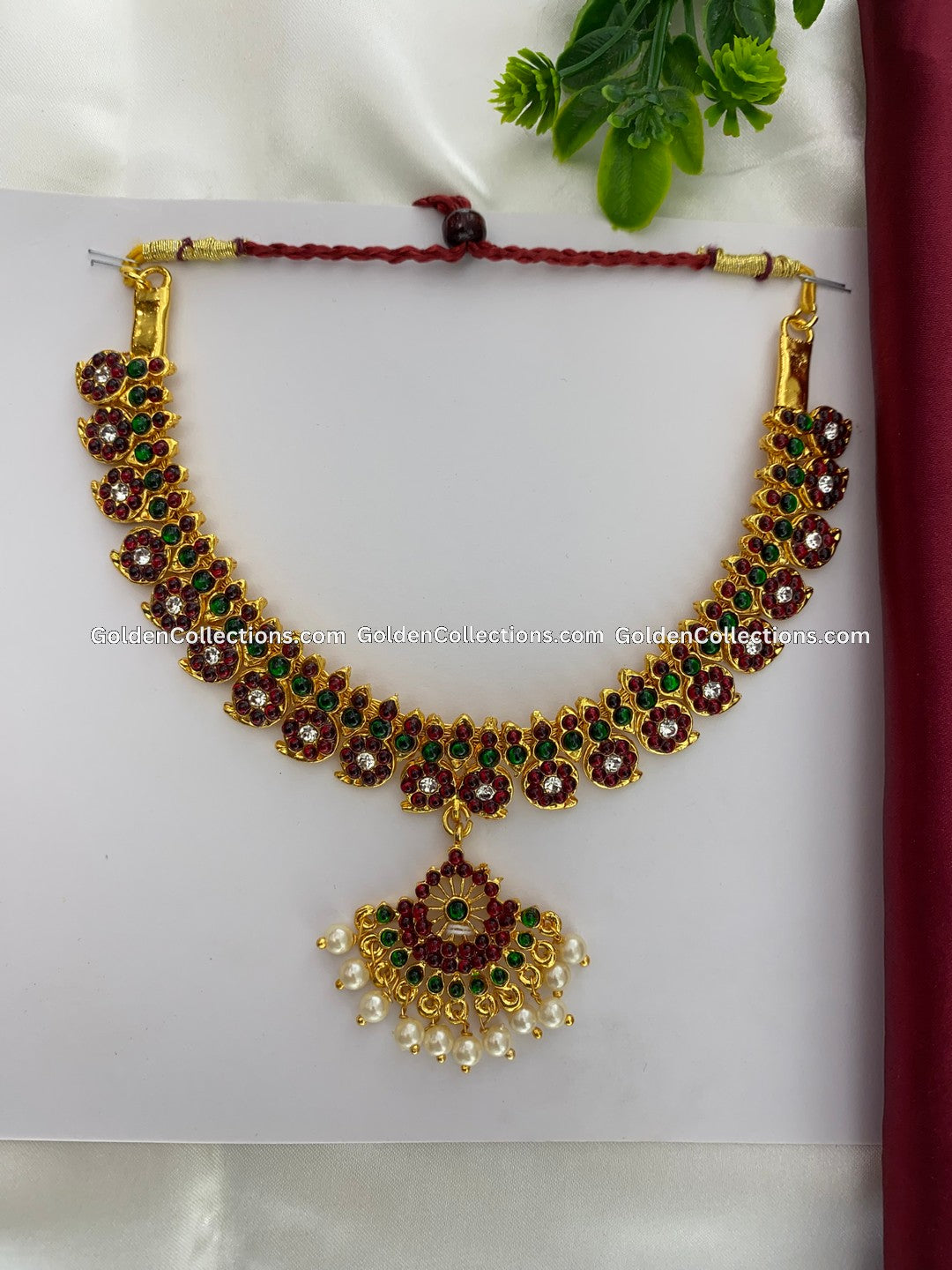 Classical Bharatanatyam Short Chain  Kempu Stones Jewelry Bsn029