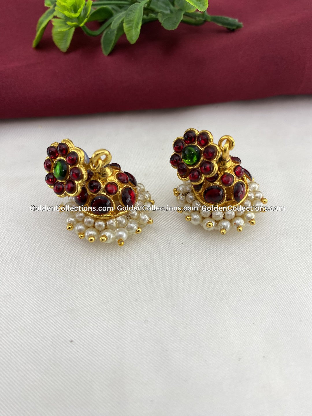 Kempu Stone Earrings - GoldenCollections BJE-013