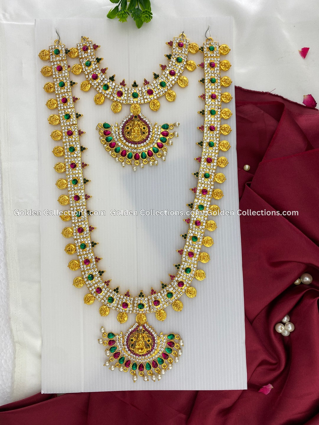 Ornate Goddess Lakshmi Long Necklace-GoldenCollections
