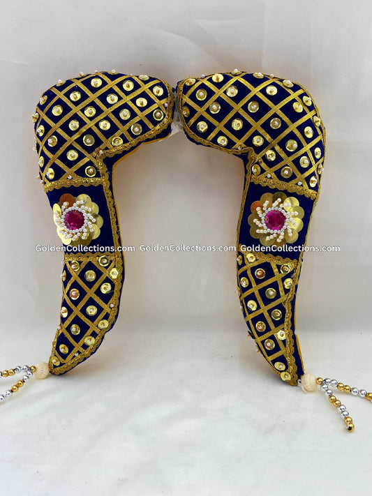 Thomala Vagamalai Bhujalu Shoulder Decoration for Pooja Small Golden Blue DVT-004 2